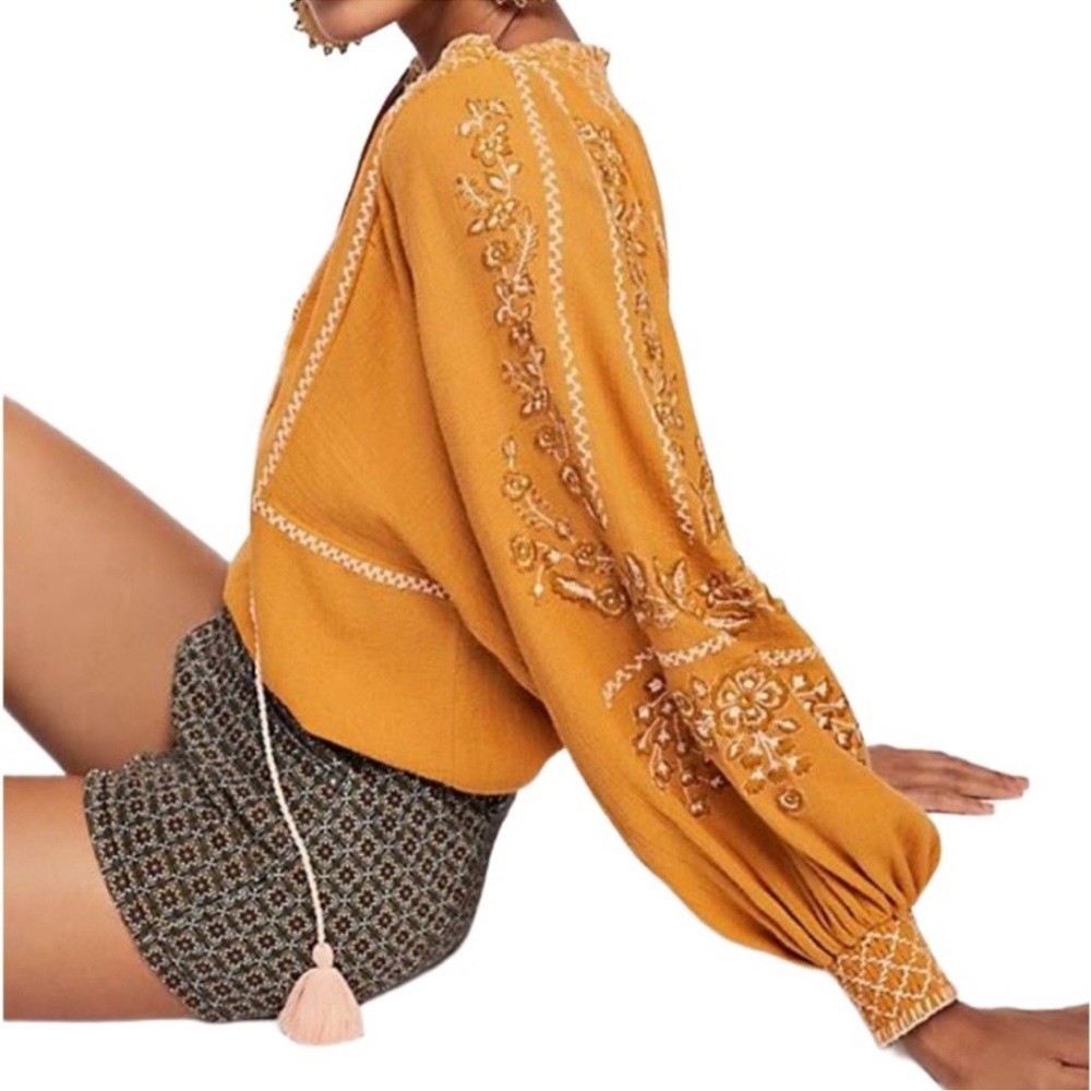 Free People Notting Hill Boho Embroidered Peasant Top Size XS - Picture 2 of 7